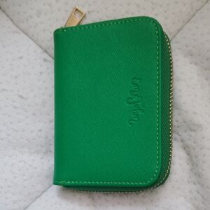 Green Leather Card Case. Genuine Leather outer.